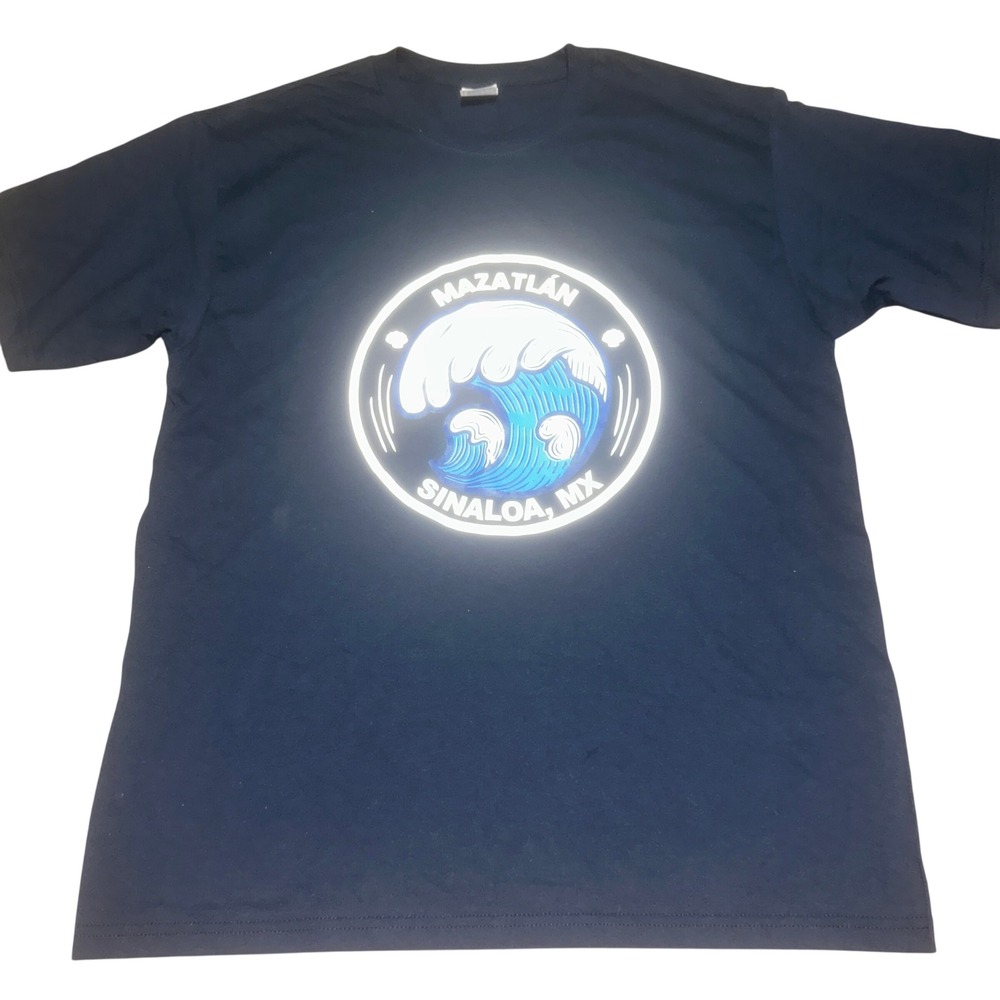 Yazbek Mens Mazatlan Sinaloa MX Wave T-Shirt Large Navy Blue Souvenir Tee